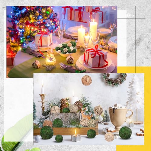 Weysat 装飾ボール センターピースボウルフィラー用 25個入り ナチュラルグリーンモスウィッカーラタンコードボール 花瓶フィラー ホームテーブル装飾用 [5]