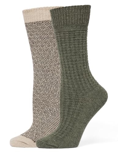 HUE Women's Merino Wool Blend Crew Boot Breathable Natural Temperature Regulating Moisture Wicking Athletic Socks 2 Pair Pack2