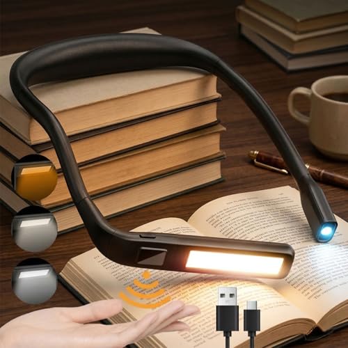 Tomshine Leselampe Hals mit Gestenerkennung, 1800mAh Nackenlampe Stricken Buchlampe, 3 Farben & Stufenlos Dimmbar, 270° Drehbar Handarbeitslampe Leselicht für Buch Bett Camping