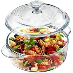 Cacerola De Vidrio Mini cazuela de vidrio con tapa de vidrio (- tapa no adecuada para horno), tostado de vidrio de Seguridad para horno circular con manija (1 Liter)