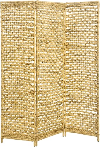 Box and beyond - Paravent d’intérieur - 117 x 160 cm - Jacinthe d'eau Naturelle - Motif Fleur - 3 Panneaux - Tressage Ajouré - Séparateur de Pièce -...