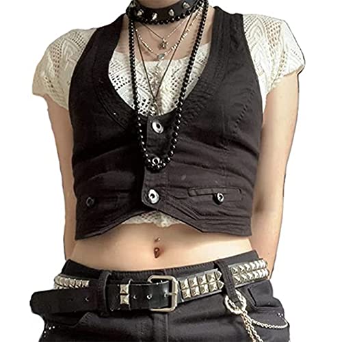 Tsnbre Women Sexy Y2K Dressy Vest Casual Versatile Racerback Vest Halter V-Neck Vintage 90s Goth Vests Streetwear