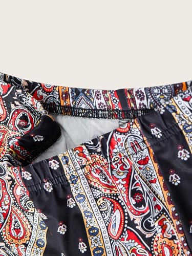 Women's Boho Print Flare Pants High Elastic Waist Stretchy Vacation Trousers4