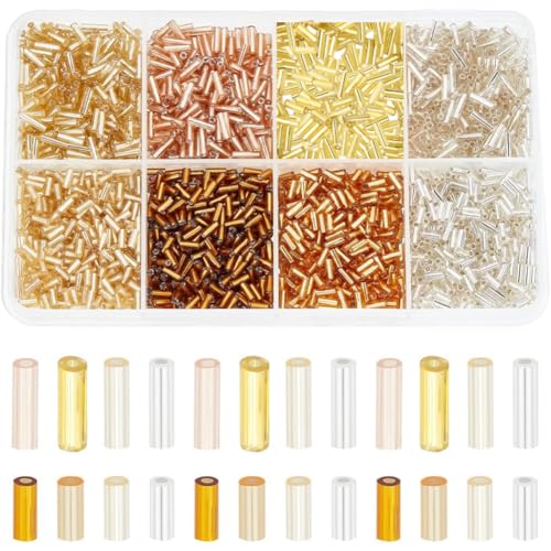 PandaHall 2120 Pièces 8 Modèles Perles de Tube en Verre, Perles de Rocaille Métalliques 4mm 6mm Mini Tube pour Boucles d'Oreilles Bracelets Colliers, Trou 1mm