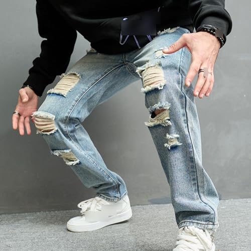 Men's Distressed Destroyed Jeans Slim Fit Straight Leg Denim Jeans Ripped Skinny Comfort Flex Jean3