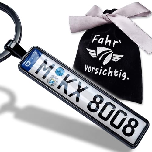 Schlüsselanhänger mit individuellem KFZ Kennzeichen Schwarz Nummernschild Autokennzeichen Personalisiert
