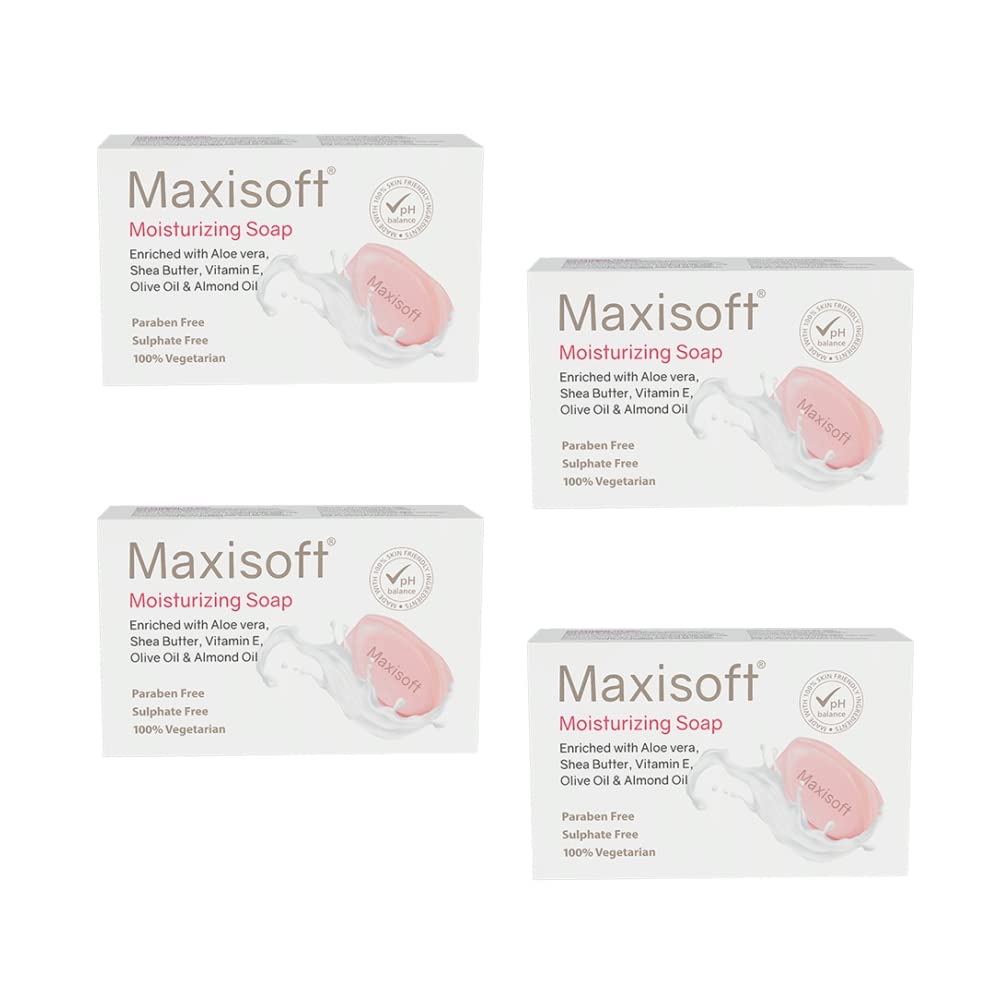Maxisoft Moisturizing Soap |For Soft Hydrate & Nourished Skin|Paraben Free & Sulphate Free|For Men & Women|For all Skin Types|Pack of 4 (75 gm X 4)