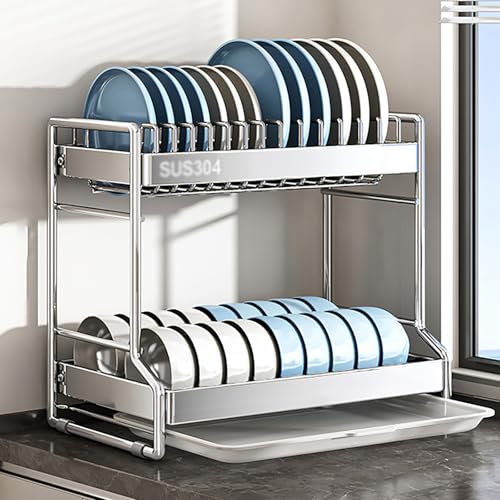 Escurridor De Platos De 3 Niveles De 47 Cm, Multifuncional, Resistente A La Corrosión Con Bandeja De Goteo Extraíble, Escurridor Platos Que Ahorra Espacio Para La Encimera La Cocina,A-42cm/16.54in