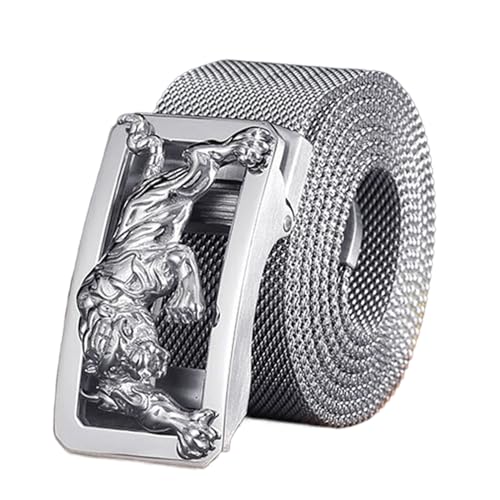 Metal Braided Belt, Stainless Steel Not Leather Belt for Men with Animal 3D Carving Pattern Automatic Buckle
