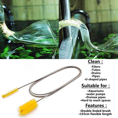 Flexible Drain Brush,Nylon Double Ended Elastic Hose Pipe 67-inch and 2 PCS 8.2-inch Straw Cleaning Brush
