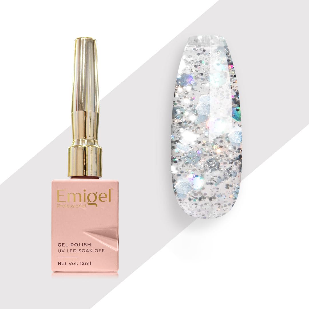 Emigel Professional UV Gel Polish GREY GOOSE SILVER - E040 | Cured With UV LED Lamp | Super Glossy Finish |Quick Drying Nail Polish (12ml)