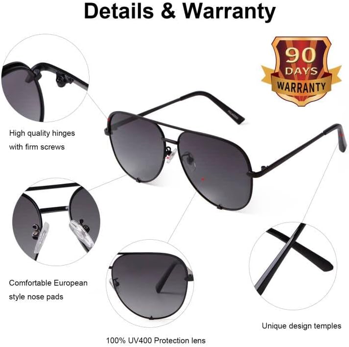 SORVINO Oversized Aviator Sunglasses for Women Men Trendy Retro Bulk Shade Black Faded Sun Glasses Classic UV Protection - Image 5