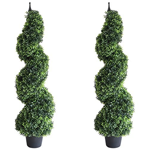 Damomo Artificial Topiaries Outdoor Boxwood Trees, Spiral Topiary Tree 3.6 ft(2 Pieces) Faux Topiary Tree Outdoor Feaux Plant for Decorative Indoor/Outdoor/Garden (43inch)