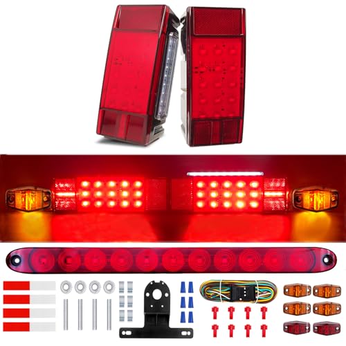 Serlainxin Boat Trailer Lights Led Submersible Kit, Brightest 8x3inch Long Waterproof Trailer Lights Led Kit with 29Feet 4 Way Flat Wiring Harness