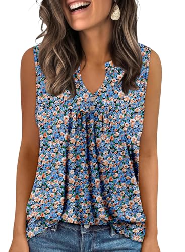 KISSMODA Tank Tops for Women Summer Casual Sleeveless Shirts Dressy Trendy V Neck Tunics Loose Notched Blouses S-3XL