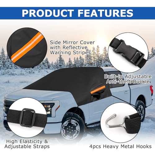 Image of Car Windshield Cover 600D Oxford Fabric Waterproof for Sedan Full Size SUVs | Large Size, Winter Hail Covers Protector for Snow and Ice, Leaves and Sun Shad, All Weather, Side Mirror Covers, Metal Hooks