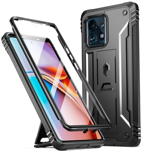 Poetic Revolution Case for Motorola Moto Edge Plus 5G 2023[Not for 2022 Version],[20FT Mil-Grade Drop Tested], Full-Body Shockproof Protective Cover with Kickstand and Built-in-Screen Protector, Black