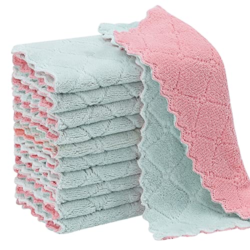Comparison: Best Cleaning Cloths For Kitchen 9 11Pack Kitchen Dish Cloths, Reusable Dish Towels, Nonstick Oil Washable Fast Drying, Super Absorbent Coral Velvet Cleaning Cloths for Cleaning Tableware, Kitchen, Bathroom (Pink-green10 x 6")