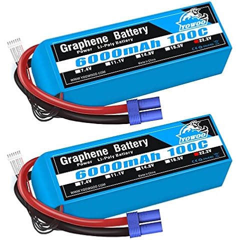 Yowoo 2 Pack Graphene Lipo Battery 6S 6000mAh 22.2V 100C with EC5 Plug RC Batteries for Mikado LOGO500, Align 7.2 700L Yak 54 T-REX, Align T-REX 550/ 700E F3C/ 800E RC DJI Airplane Car Truck Boat Cover