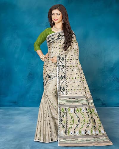Image of Mayabi Women's Dhakai Jamdani Cotton Silk Saree Traditional Bengali Tant Korat Work, Without Blouse Piece