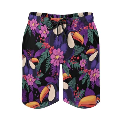 Two Toucans with Flowers Men's Swim Trunks Board Shorts Beachshorts Swimsuits with Pockets Mesh Liner4