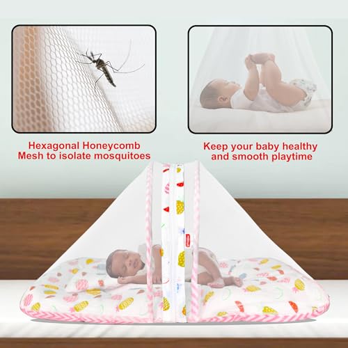 Image of VParents Fruity Pink Cotton Bedding Set & Mosquito Net
