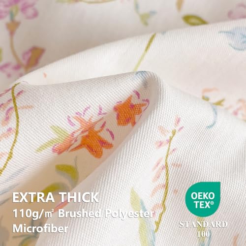 Image of Floral Duvet Cover Twin Size Reversible White Pink Botanical Flower Bedding Set with Zipper Closure Garden Spring Plants Printed Soft Microfiber Comforter Cover Set with 1 Pillowcase