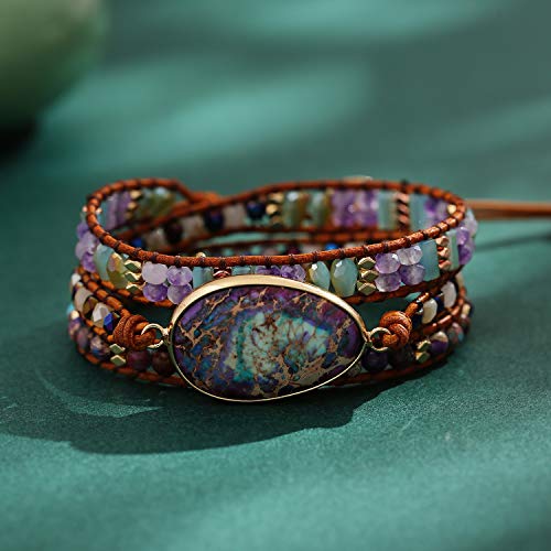 Image of Plumiss Women Boho Handmade Natural Stone Crystal Leather Bead Wrap Bracelets Collection