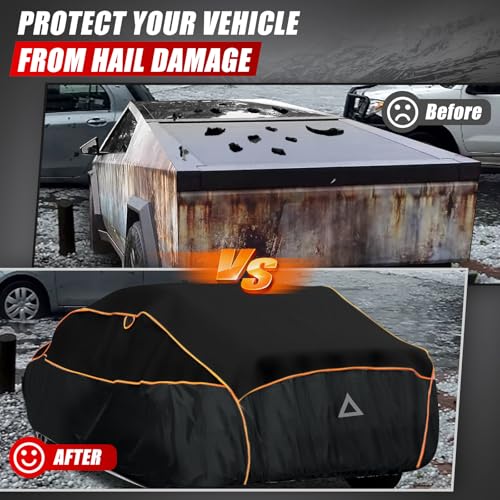 Image of Specialized Hail Protector Replace for Tesla Cybertruck, Multi-Layered Car Hail Blankets Protector Cover with 5mm Thick High Density EVA Cushioning Foam Pad and Reflective Stripes (Black)