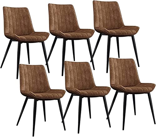 SJIALEN Modern PU Leather Dining Chairs Set of 6, for Office Lounge Kitchen Bedroom Chairs Sturdy Metal Legs Makeup Chair Kitchen Chair (Color : Orange, Size : Black Legs)