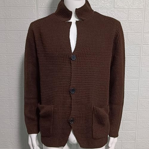 ADHOWBEW Men's Cardigan Sweaters Fashion Long Sleeve Casual Stand Collar Warm Big and Tall Cable Knit Sweaters4