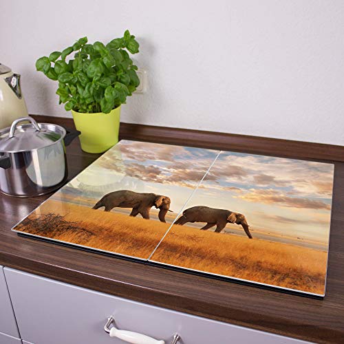 Herdabdeckplatte aus Glas | Herdabdeckung zweiteilig je 30x52cm | Spritzschutz für Ceranfeld oder Induktionsherd | Schneidebrett perfekt für