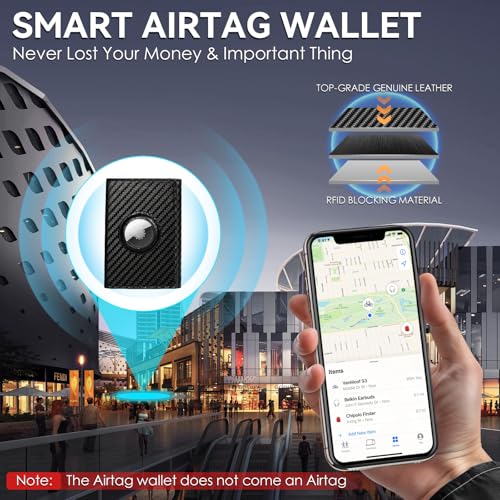 Image of Mens Smart Wallet Card Holder for Air Tag, Minimalist Wallet with RFID Blocking, Slim Pop up Card Case Wallet，Air Tag Wallet with ID Window & Cash Slot (Detachment)