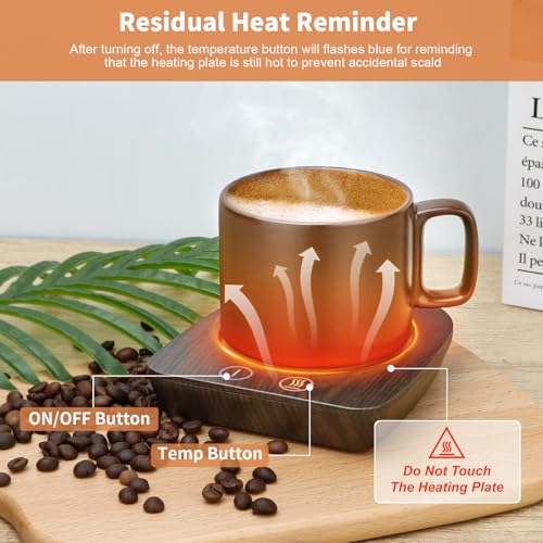 Image of VOBAGA Imitation Wood Grain Coffee Cup Warmer & Mug Warmer for Desk, Electric Coffee Warmer Plate with 3-Temp Settings for Tea, Cocoa, Milk with Auto Shut Off After 4 Hours, Coffee Gifts for Women Men