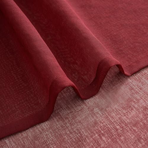 Image of Burgundy Sheer Curtains 54 inch Length Living Room Short Voile Curtains /Drapes Light Filtering Solid Sheers Cafe Curtains Voile Bathroom Basic Small Window Curtain 2 Panels Set, Rod Pocket, 52 inch Wx54 L