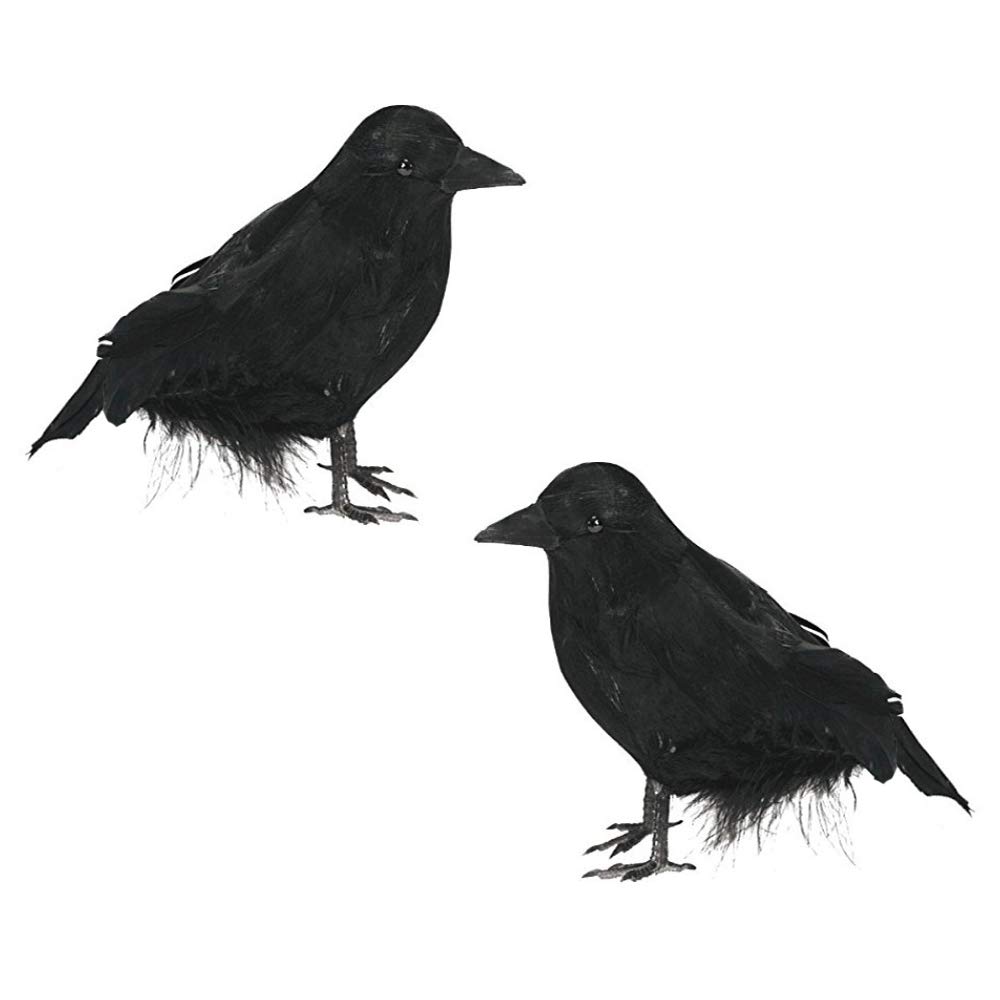 DALJIAFAHalloween Realistic Crows Christmas Feathered Crows Decorations Artificial Fake Black Ravens Set Handmade Outdoor Indoor Party Props Supplies Cute Stand Life-Like Crow Birds Decoration 2 Pack