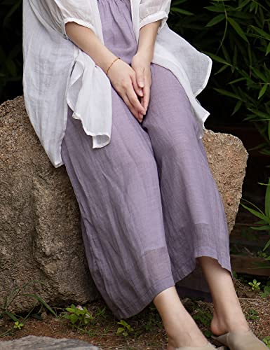 NFYM Women's Wide Leg Pants Layer Cropped Loose Elastic Waist Spring and Summer Cotton Linen Trousers4