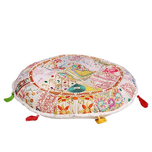 Casa Moro XL Patchwork Yogakissen Lali Mittel Beige Ø 55cm x Höhe 10cm rund mit Füllung | Indisches Sitzkissen… – Bild 4