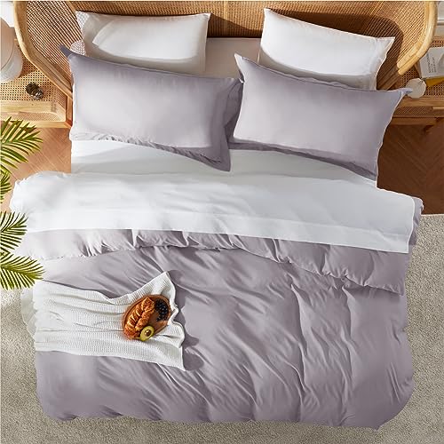 Nestl Queen Duvet Cover Set with Comforter Insert - Grey Lavender 4 Piece 90x90 Duvet Cover & 2 Pillow Shams with White Quilted Down Alternative Comforter, Ultra Soft, All Season