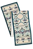 Cotton Craft - Moroccan Tile with Crown Jute Table Runner - 13x72 - Shades of Blue on Ivory Jute - Perfect accessory to dress up your dinner table - Spot Clean Only