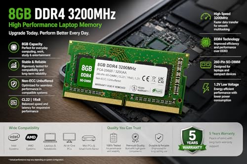 Image of 8GB DDR4 3200MHz Laptop OEM Laptop RAM Compatible with Samsung [Key Specs: PC4-25600 /3200AA | 260-Pin SO-DIMM | CL22 | 1Rx8 | 1.2V | Non-ECC] | 5 Years Seller Warranty