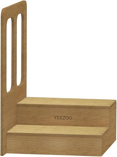 Taburete de madera de dos escalones con asa, taburete grande de 2 escalones para cama alta, madera maciza, 2 pasos para entrar y salir de la cama