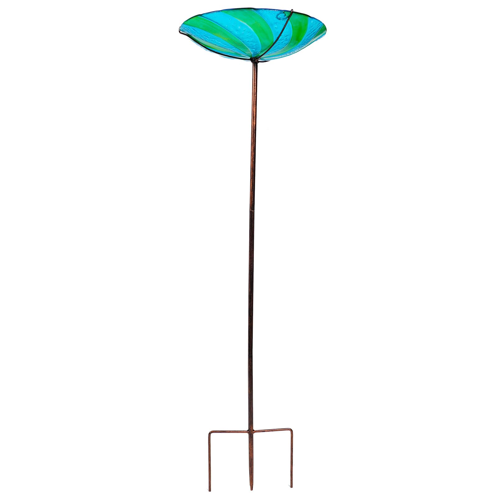 VICASKY Mangeoire Décorative pour Oiseaux en Fer et Verre avec Tige, Bol Unique pour Perruches et Moineaux, Bain d'oiseaux Résistant pour Jardin Extérieur