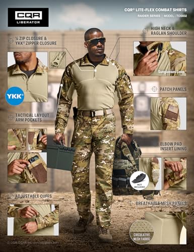 Image of CQR Men's Tactical Combat Shirt, 1 /4 Zip Long Sleeve Breathable Military BDU Training Top for Shooting, Hunting, Range Use