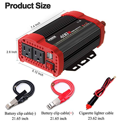400W Car Power Inverter, DC 12V to 110V AC Converter with 2 Charger Outlets and Dual 3.1A USB Ports Cigarette Lighter Socket Adapter