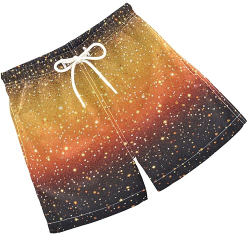 Pigsaly Boys Swim Trunks Sunset Orange Golden Yellow Gradient Flashing Glitter Boys Board Shorts Swimsuit Swimwear S
