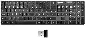 Geonav Teclado sem fio, 108 teclas, Alfanúmerico, Padrão ABNT2, Teclas baixas e macias, Ergonômico com inclinação, Indicador de bateria, OFTCW01, Preto