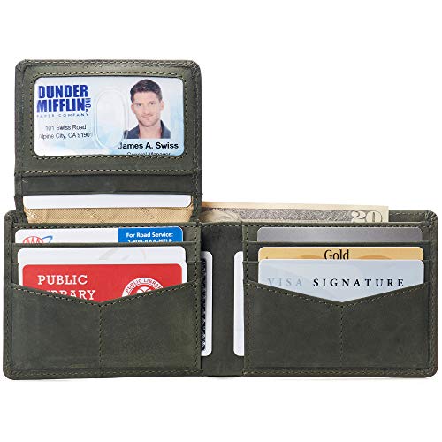 Image of Alpine Swiss Connor Executive Bifold Wallet | Business Passcase for Men | Premium Leather | Dual ID Windows | RFID Blocking | Gift Box Included Nubuck Olive