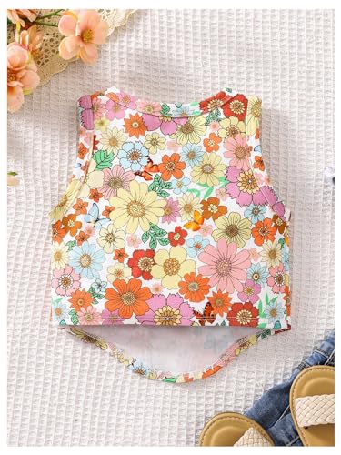 WDIRARA Toddler Girls Floral Print Square Neck Tank Tops Sleeveless Asymmetrical Hem Tee Shirts2