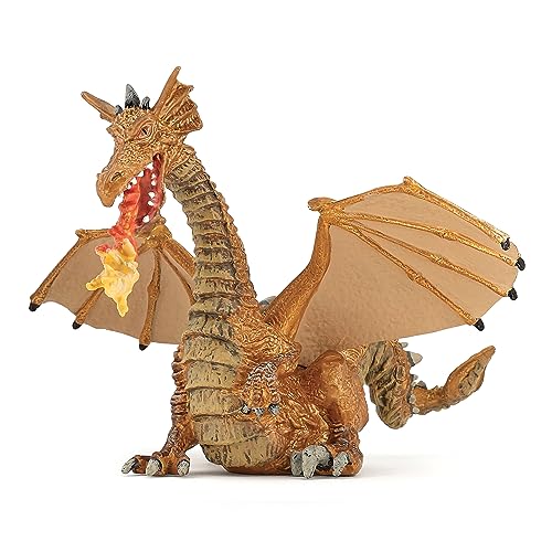 Papo 39095 0, Tiere, Tierdruck, Feuerspeiender Drache. Spiel, Unisex-Kinder, Gold, 15 cm